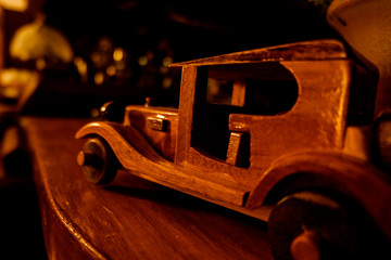 Retro style old wooden toy car