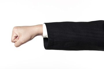 business man hand closeup isolated white.