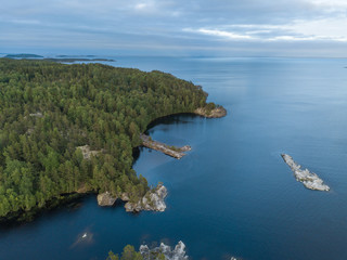 aerial view on small islands in the Ladoga lake. Karelia.