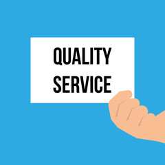 Man showing paper QUALITY SERVICE text