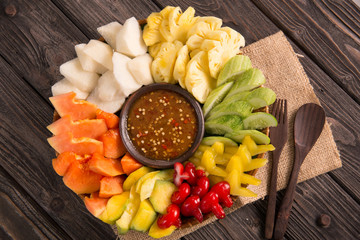 lotis buah or rujak. fruit with hot chili paste