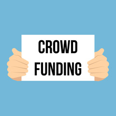 Man showing paper CROWD FUNDING text