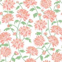 Vector seamless floral pattern. Japanese national flower chrysanthemum. Illustration luxury design, textiles, paper, wallpaper, curtains, blinds.