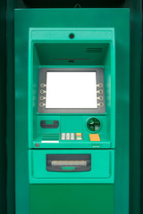 Green ATM machine. The station automatic machines