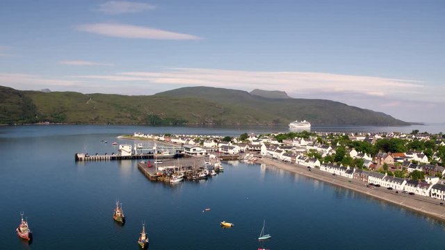Oceania Cruises Nautica cruise ship visiting Ullapool, Highlands, Scotland on 01/07/2018.
