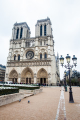 Cathedral of Our Lady of Paris in a freezing winter day just before spring