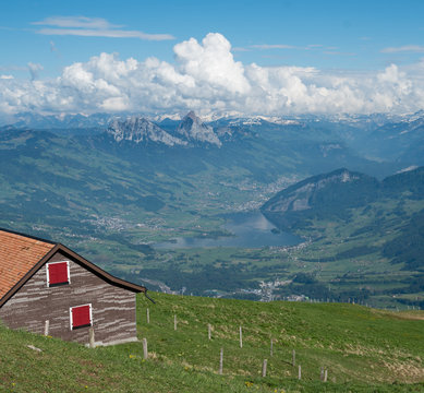 Lauerzersee, mythen, steinerberg, seewen sz and steinen as seen from mount rigi