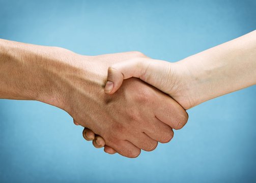 Business handshake on background