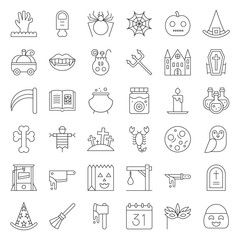Halloween icon set elements, thin line design