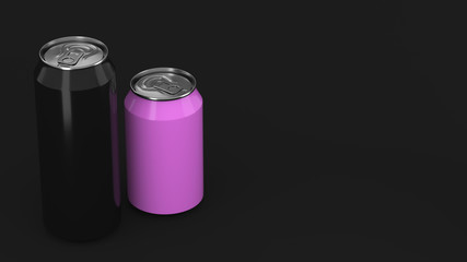 Big black and small purple aluminum soda cans mockup