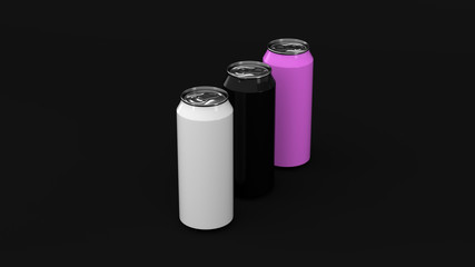 Raw of black, white and purple soda cans