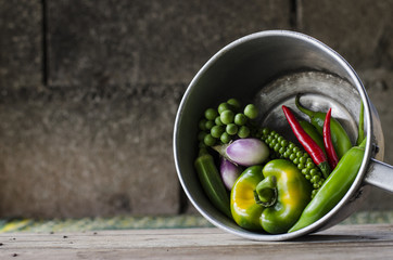 vegetables on wood background for healthy food 