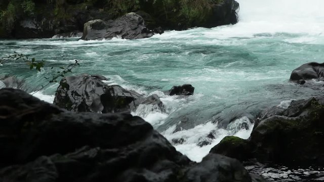Huilo-Huilo waterfall, located in the Huilo-Huilo Biological Reserve in southern Chile's Lakes District.
