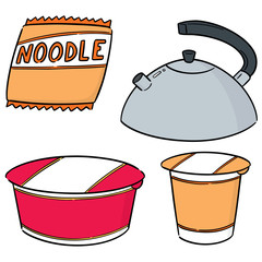 vector set of instant noodle and kettle