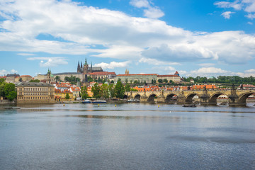Prague city skyline with Charles Bridge in Prague, Czech Republic