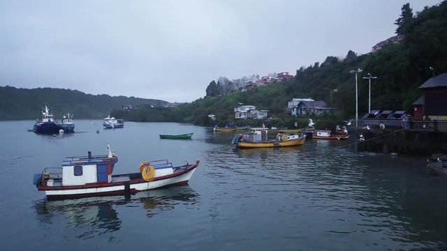 Caleta de Angelmo at dusk. Puerto Montt, Chile