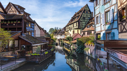 Fototapeta na wymiar La Petite Venise, half-timbered medieval and early Renaissance buildings, Colmar, Alsace, France