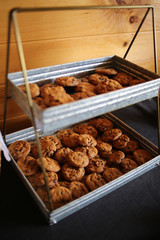 Wedding Reception Dessert Table Chocolate Chip Cookies Served from Rustic Tin Decor