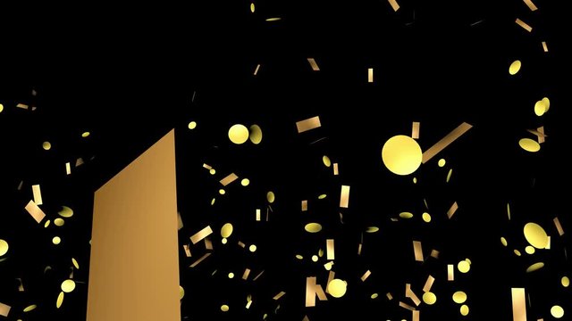 Golden confetti falling down animation on black and green screen background.