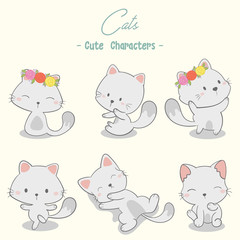 set of cute cat characters vector