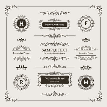 Set of Decorative Divider, Monogram, & Frame Element. For any purpose of your designs such us certificate, invitation, print designs, web designs, etc.