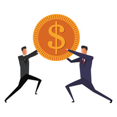 Businessmens holding a coin vector illustration graphic design