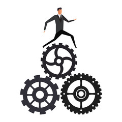 Businessman running on gears vector illustration graphic design