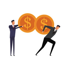 Businessmens holding coins on back vector illustration graphic design