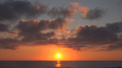 Sunset Beach, Sunrise on Seashore, Ocean at Sundown in Summer, Twilight Seascape