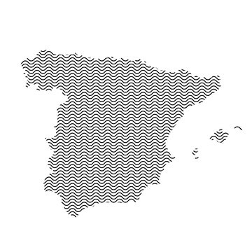 Spain map country abstract silhouette of wavy black repeating lines. Contour of sinusoid curve. Vector illustration.