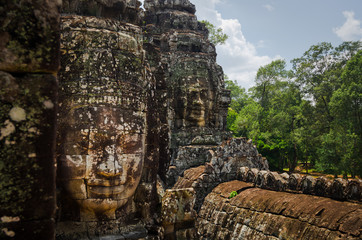 Four-faced shrines on top of Angkor Thom temple, Angkor Wat, Cambodia.
