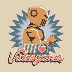 retro videogame design with robot character icon over brown background, colorful design. vector illustration