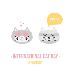 International Cat Day vector card, illustration with cute couple of lovely cartoon style cats.