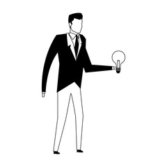 Businessman holding bulb light vector illustration graphic design