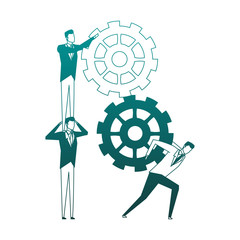 Businessmens working and holding with gears vector illustration graphic design