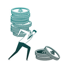 Businessman holding coins on back vector illustration graphic design