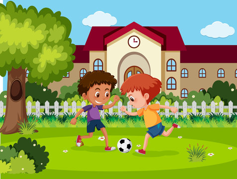 Children play football at school