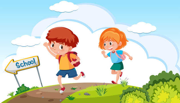 Boy and girl going to school