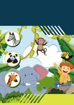 A template with boy and wild animals
