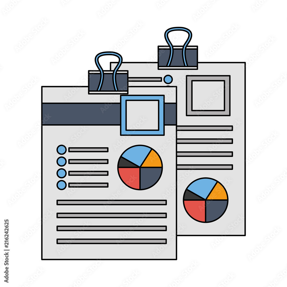 Poster papers work with clip flowchart information vector illustration