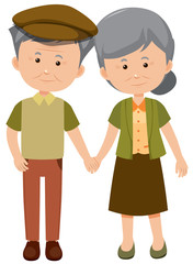 An elderly couple on white background