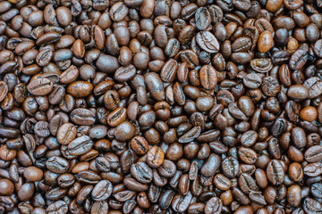 Roasted coffee beans background.