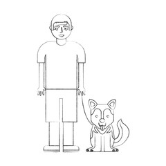 young boy with her siberian husky dog vector illustration hand drawing