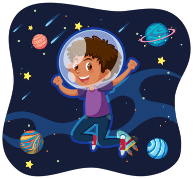 A boy travel in space