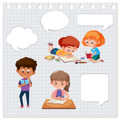 Set of children learning with speech bubbles