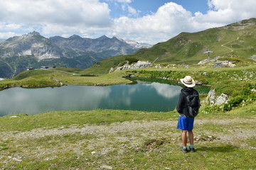 Naklejka premium The Grunwaldsee in Obertauern near Hochalm and Seekarspitze. Austria