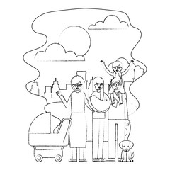 grandparents parents baby little girl and dog family