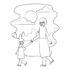 grandmother holding hand granddaughter walking