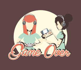 retro videogames design with avatar woman playing videogames over background, colorful design. vector illustration