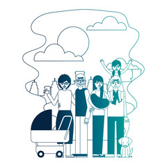 grandparents parents baby little girl and dog family